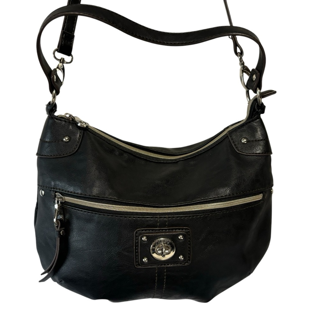 Relic Fringed Black Shoulder Bag Removable Strap Zips closed 8X12 LIKE NEW